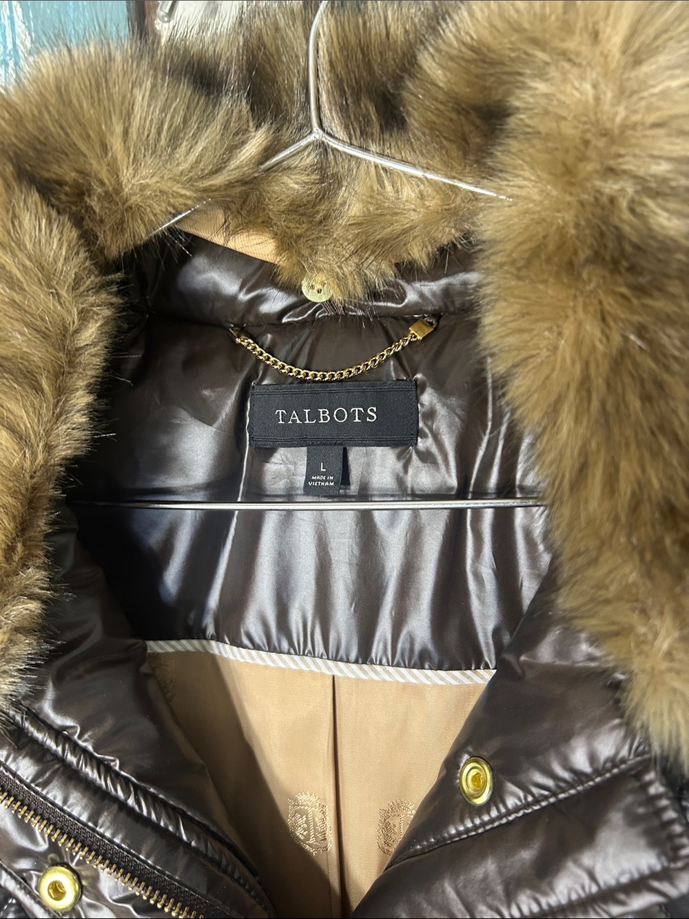 Talbots Quilted Faux-Leather Vest with Faux-Fur Collar - Dark Brown - Picture 2 of 16